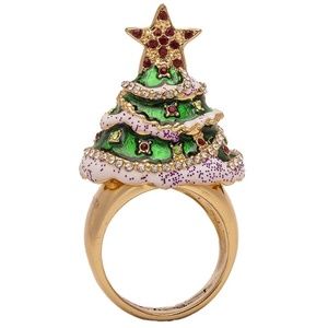 Ritzy Couture Christmas Tree Charm Ring (Goldtone)